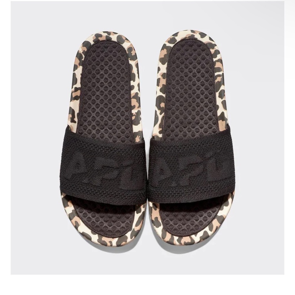 NIB APL Women's Big Logo Techloom Slide Black/Leopard lowest price no offers